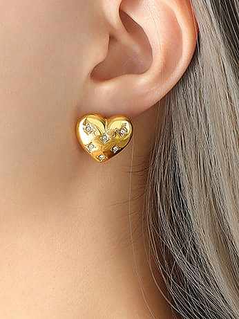 Titanium Steel Cubic Zirconia Heart Vintage Stud Earring