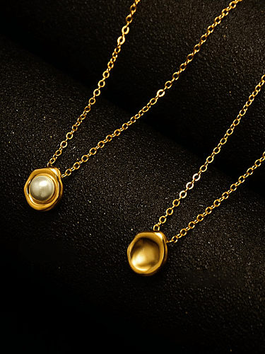Collier Vintage Géométrique en Acier Inoxydable Titane 316L Imitation Perle avec e-coat imperméable à l'eau