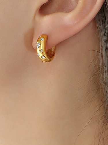 Boucles d'oreilles Huggie minimalistes géométriques en acier titane et zircone cubique