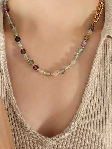 Titan Stahl Naturstein Geometrische Vintage Perlenkette