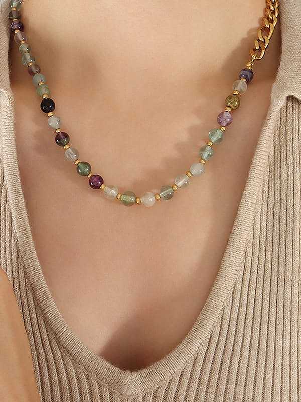 Collier de perles vintage géométrique en pierre naturelle en acier titane