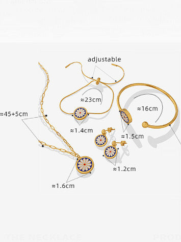Titanium Steel Enamel Hip Hop Geometric Ring Earring Bangle And Necklace Set