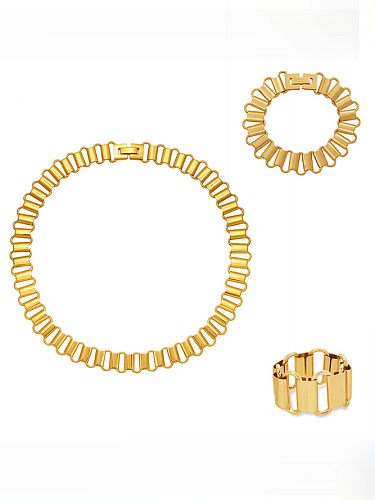 Minimalistisches geometrisches Ring-Armband und Halsketten-Set aus Titanstahl
