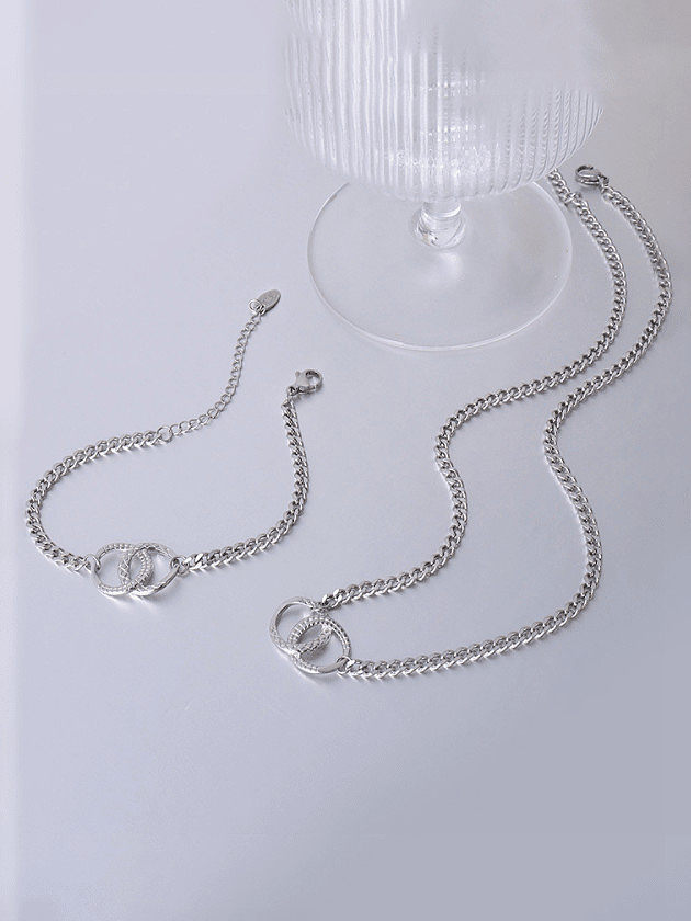 Minimalistisches geometrisches Armband und Halsketten-Set aus Titanstahl