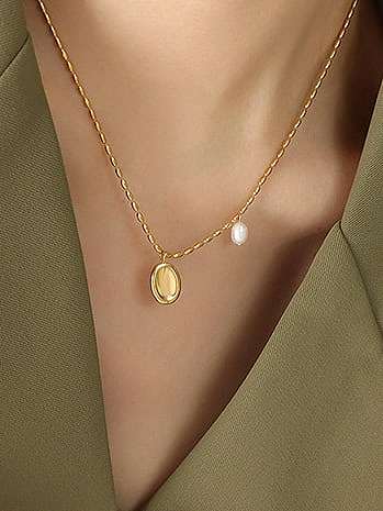 Titan Stahl Nachahmung Perle geometrische Vintage Perlenkette