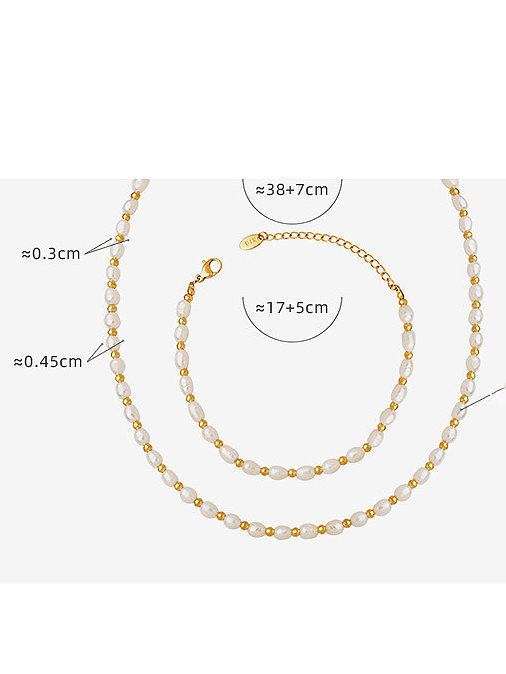 Titanium Steel Freshwater Pearl Vintage Irregular Bracelet and Necklace Set