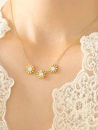 Titanium Steel Rhinestone Flower Vintage Necklace
