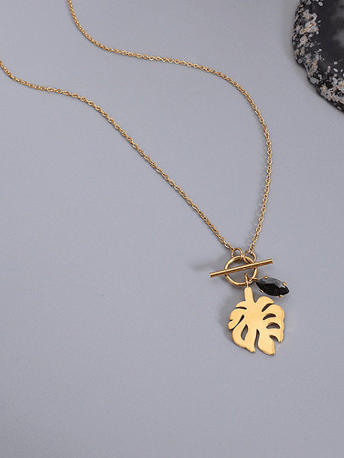Titanium 316L Stainless Steel Hollow Leaf Vintage Necklace with e-coated waterproof