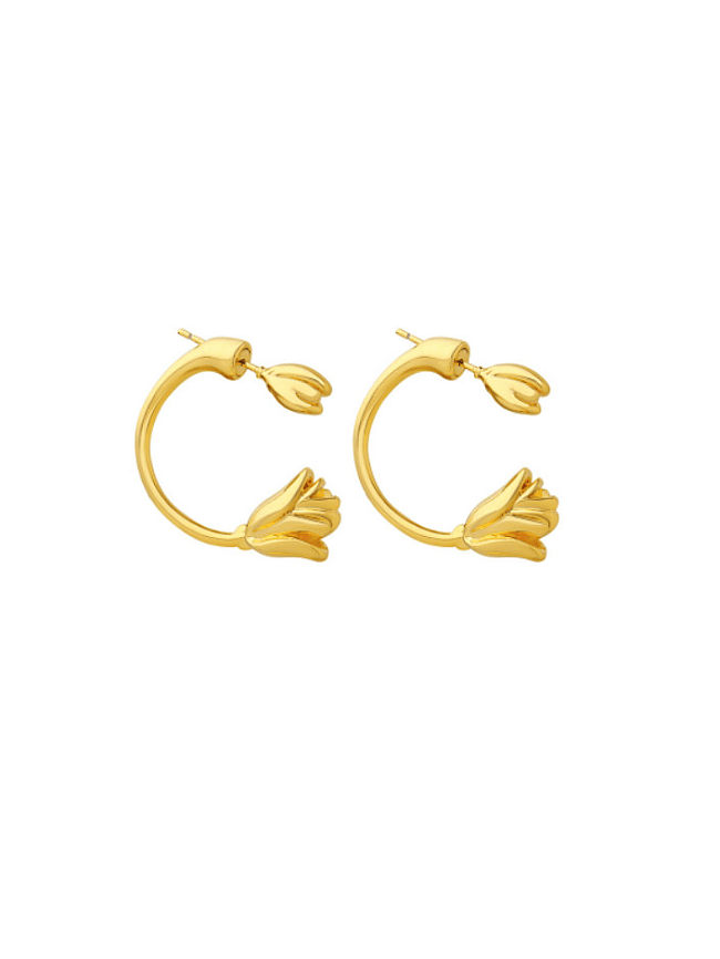 Brass Flower Minimalist C Shape Stud Earring
