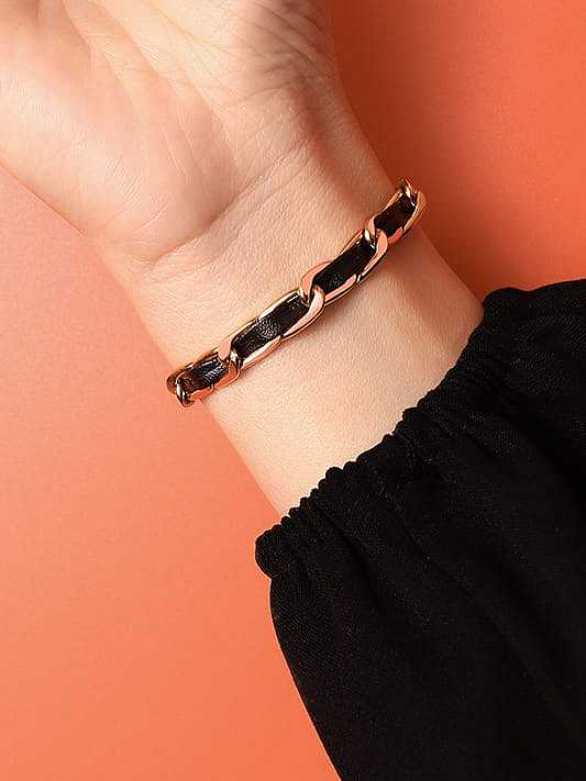 Titanium 316L Stainless Steel Leather Geometric Vintage Link Bracelet with e-coated waterproof