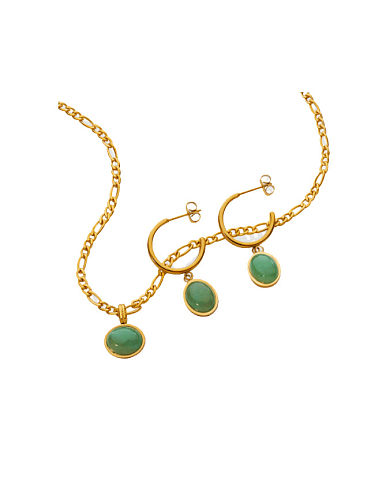 Titan Stahl Jade Vintage Geometric Ohrring und Halskette Set