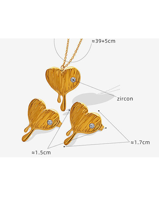 Minimalistisches Herz-Ohrring- und Halsketten-Set aus Titan-Stahl-Strasssteinen