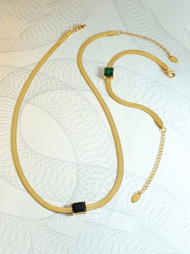 Titanium Steel Cubic Zirconia Vintage Geometric Bracelet and Necklace Set