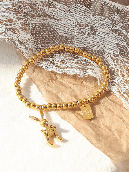 Bracelet perlé lapin vintage en acier titane