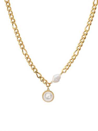 Titanium 316L Stainless Steel Imitation Pearl Geometric Vintage Necklace with e-coated waterproof