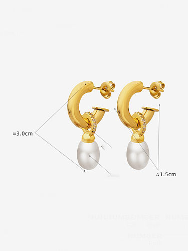 Boucles d'Oreilles Hip Hop Géométriques en Acier au Titane avec Perles d'Imitation