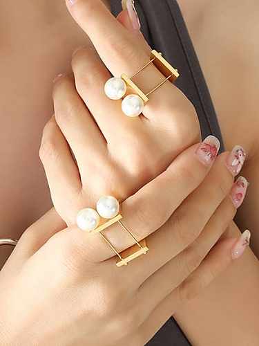 Titan Stahl Nachahmung Perle geometrische Vintage Band Ring