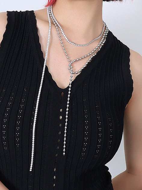 Titan Stahl Kubikzirkonia geometrische minimalistische mehrsträngige Halskette