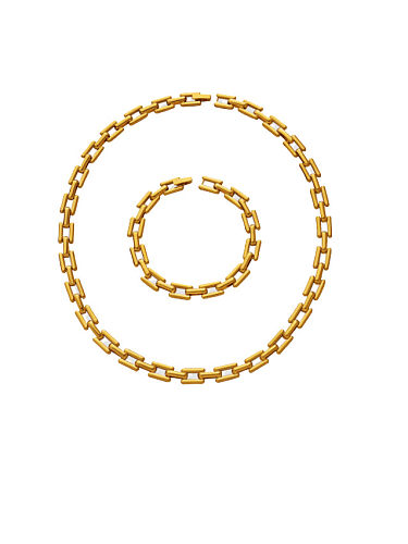 Conjunto de pulseira e colar geométrico vintage de zircônia cúbica de aço titânio