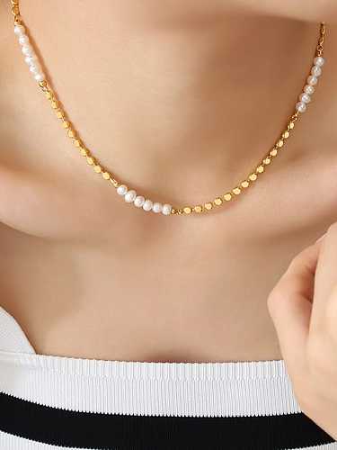 Collier de perles hip hop géométrique en laiton avec perles d'eau douce