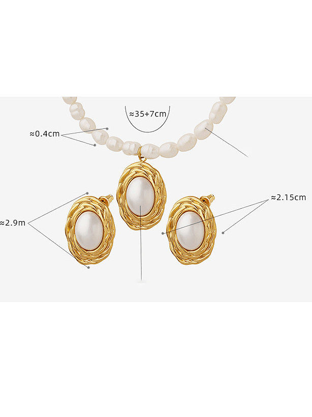 Conjunto de collar y aretes geométricos vintage de perla de imitación de acero titanio