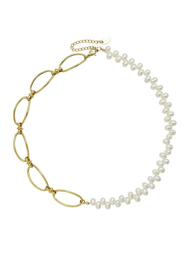Collier minimaliste géométrique de perles d'eau douce en acier au titane