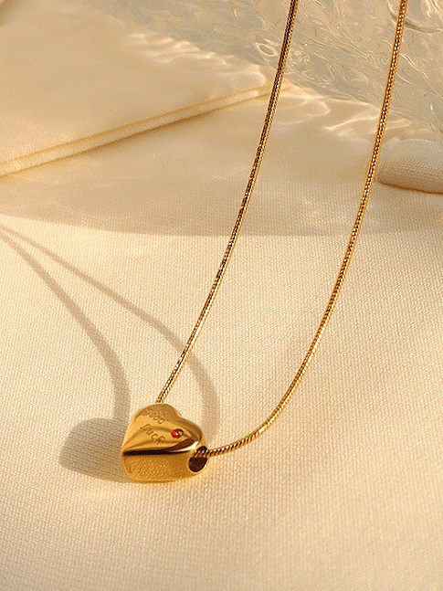 Titanium 316L Stainless Steel Rhinestone Heart Minimalist Necklace with e-coated waterproof
