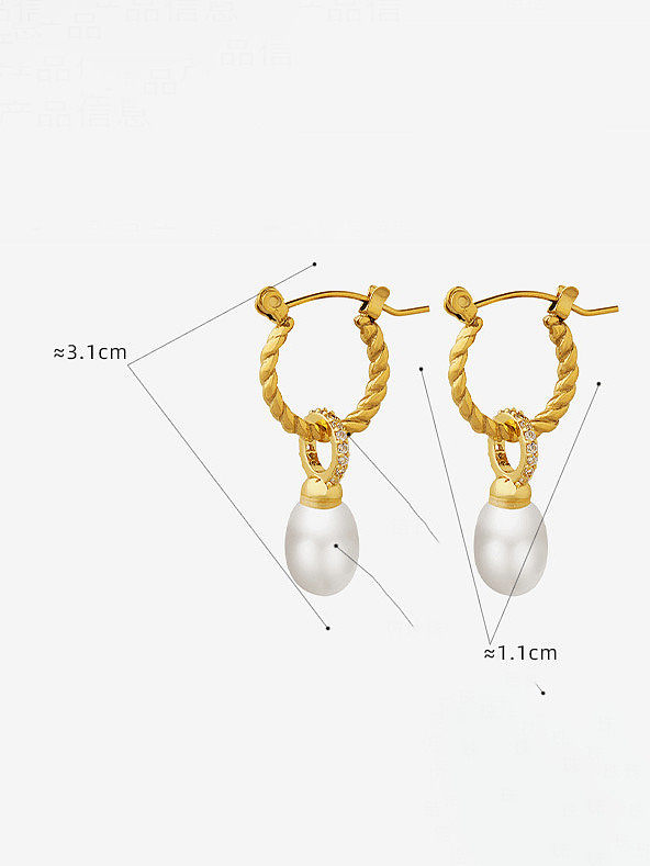 Boucles d'oreilles Huggie hip hop géométriques en laiton avec perle d'imitation