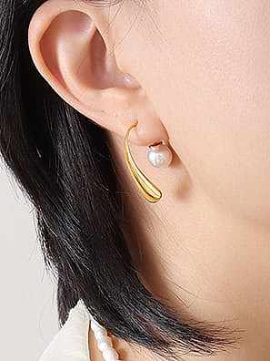 Boucle d'oreille crochet minimaliste géométrique en perle d'imitation en acier titane