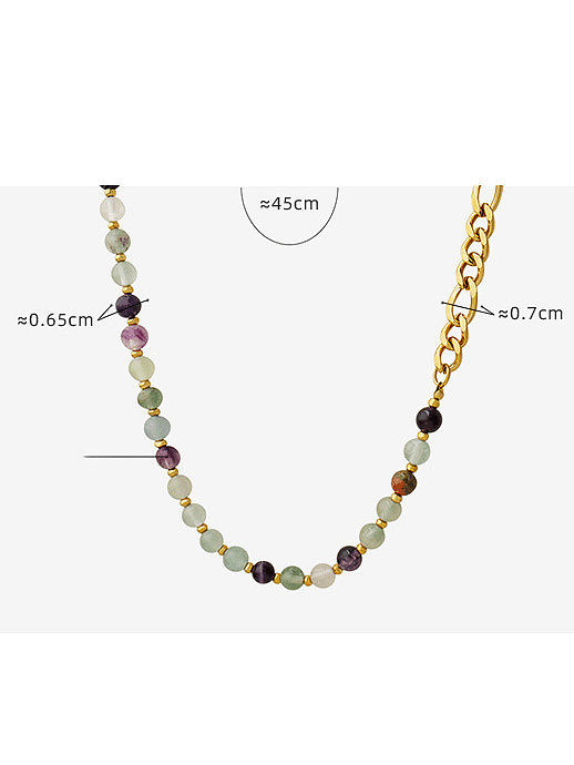 Titan Stahl Naturstein Geometrische Vintage Perlenkette