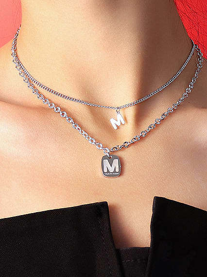 Titanium 316L Stainless Steel Shell Letter Vintage Multi Strand Necklace with e-coated waterproof