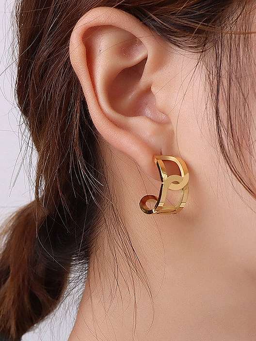 Titanium Steel Hollow Geometric Hip Hop Stud Earring