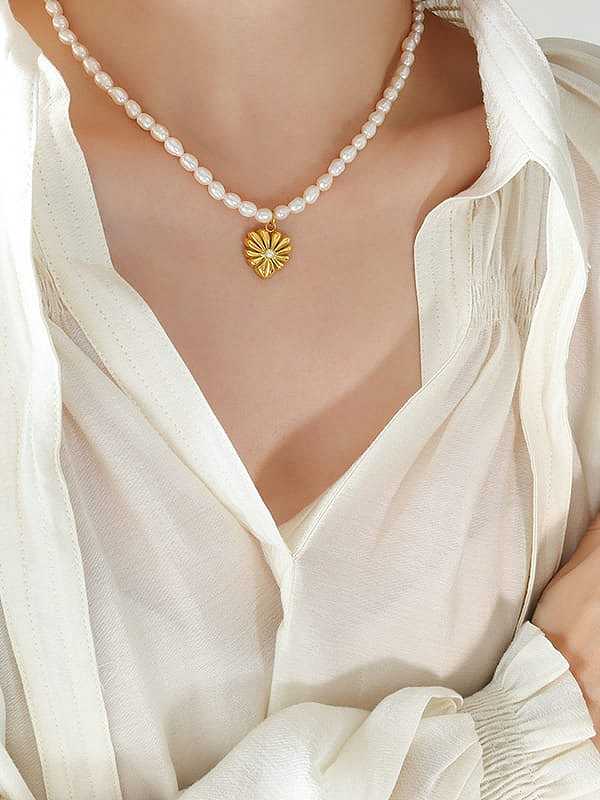 Collier Vintage Coeur de Perle d'eau Douce en Acier au Titane