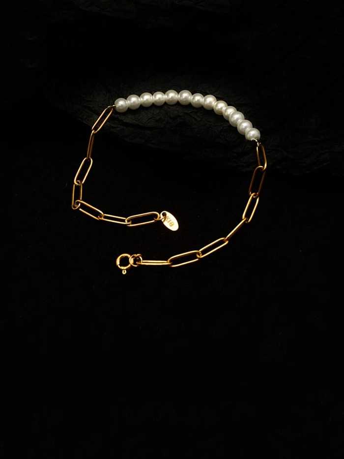 Titanium 316L Stainless Steel Imitation Pearl Minimalist Irregular Braclete and Necklace Set with e-coated waterproof