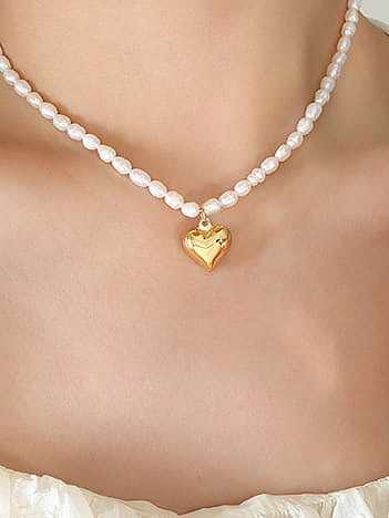 Titanium Steel Freshwater Pearl Heart Vintage Necklace