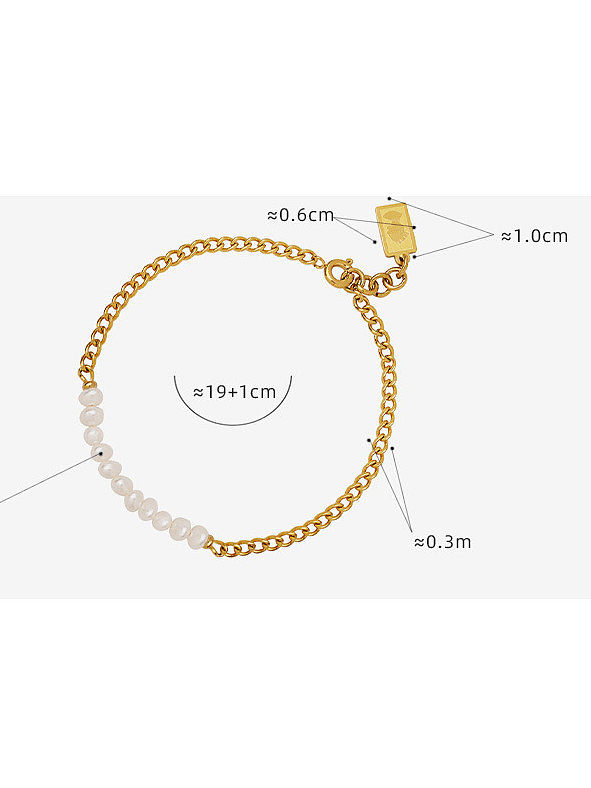 Bracelet à maillons minimalistes géométriques en acier au titane avec perle d'imitation