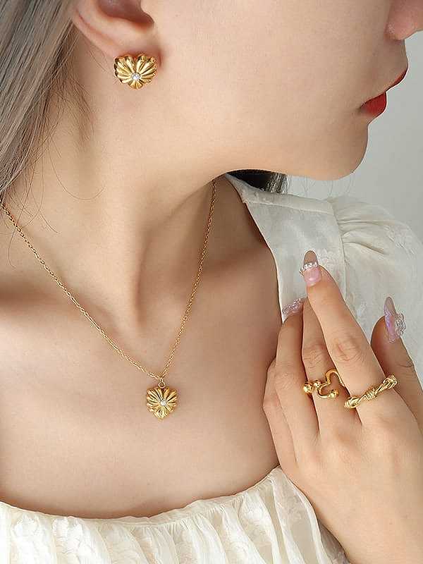 Vintage Blume Titan Stahl Nachahmung Perle Ohrring und Halskette Set