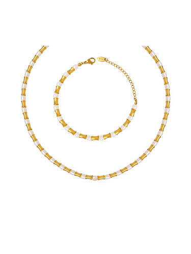 Ensemble bracelet et collier irréguliers vintage en acier au titane avec perle d'imitation