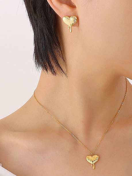 Boucles d'oreilles et collier en forme de cœur minimaliste en acier titane avec strass
