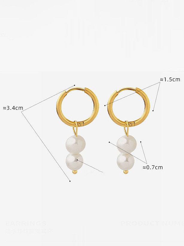 Boucles d'oreilles Huggie minimalistes géométriques en perle d'eau douce en acier titane