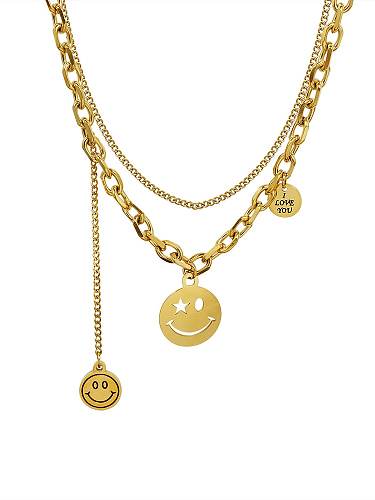 Titanium 316L Stainless Steel Smiley Vintage Multi Strand Necklace with e-coated waterproof