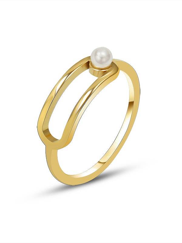 Titanium 316L Stainless Steel Imitation Pearl Geometric Minimalist Band Ring with e-coated waterproof