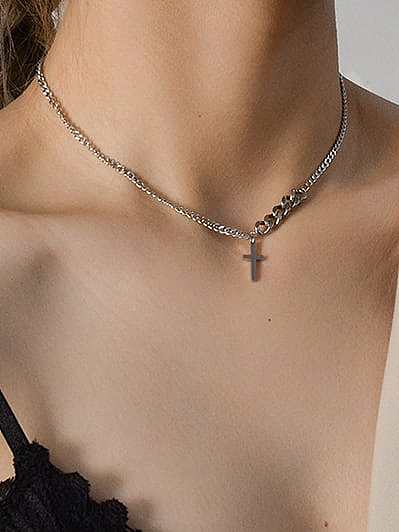 Titanium 316L Stainless Steel Cross Vintage Hollow Chain Necklace with e-coated waterproof
