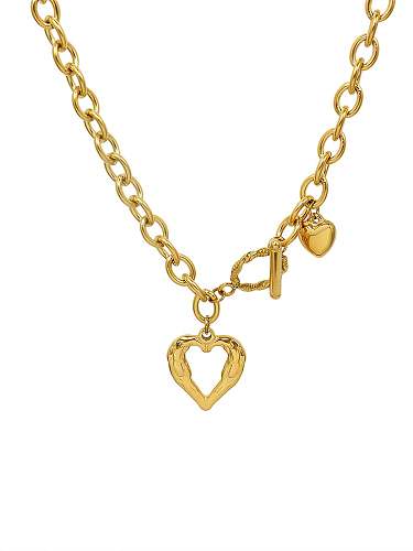 Titanium 316L Stainless Steel Hollow Heart Vintage Hollow Chain Necklace with e-coated waterproof