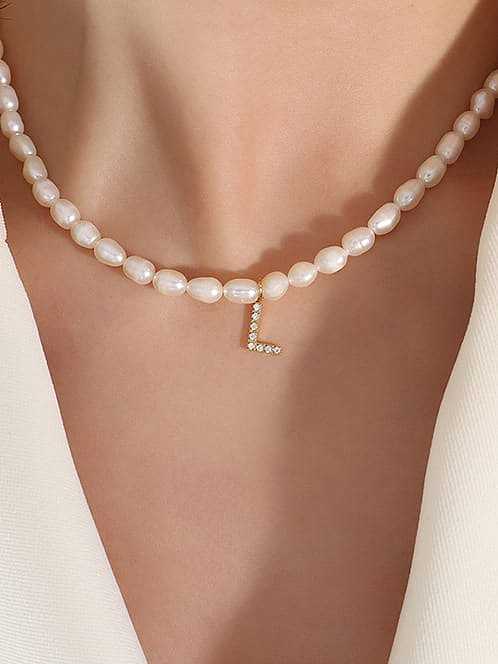 Titanium Steel Freshwater Pearl Letter Vintage Necklace