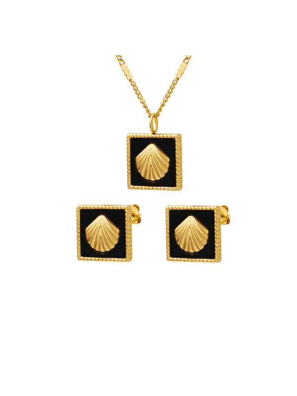 Titanium Steel Acrylic Vintage Square Earring and Necklace Set
