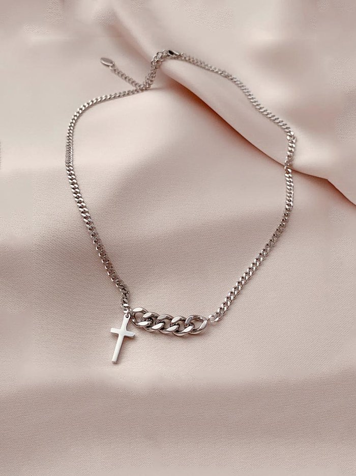 Titanium 316L Stainless Steel Cross Vintage Hollow Chain Necklace with e-coated waterproof