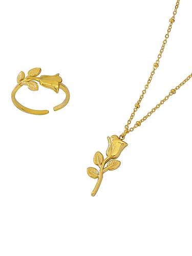 Set aus minimalistischem Blumenring und Halskette aus Titanstahl
