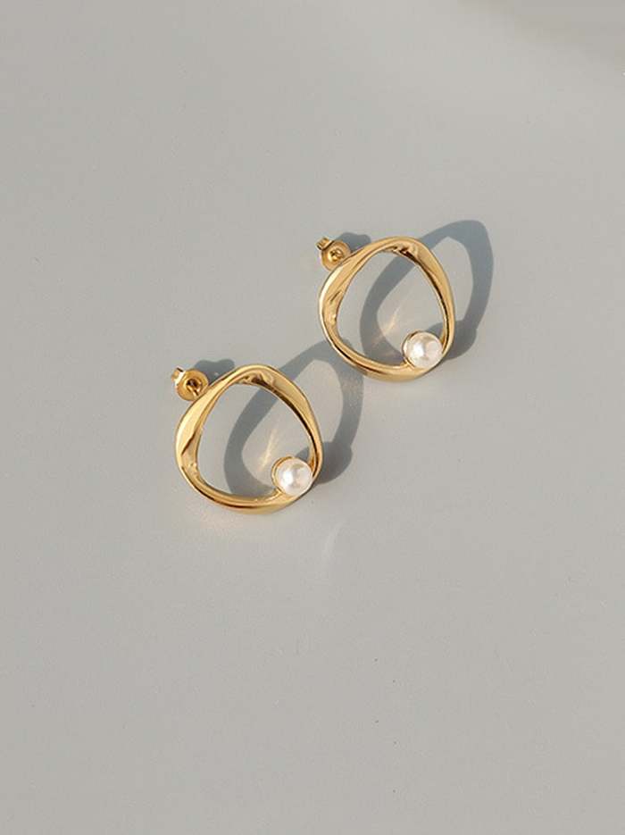 Boucles d'oreilles minimalistes géométriques en titane 316L en acier inoxydable Imitation Pearl avec e-coat imperméable à l'eau