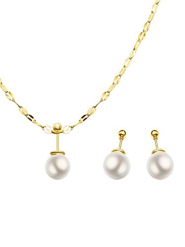 Titanium 316L Stainless Steel Imitation Pearl Minimalist Round Earring and Necklace Set with e-coated waterproof